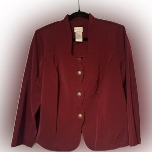 NWT Koret Sz 18 WP Women's Petite Wine Red Blazer w/ scallop front